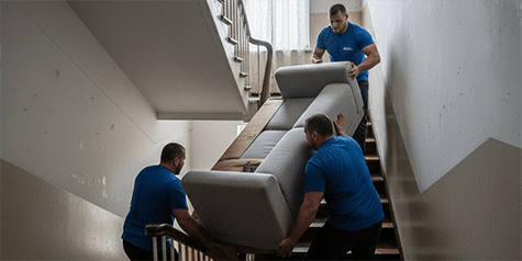 Sofa wird durch Treppenhaus getragen